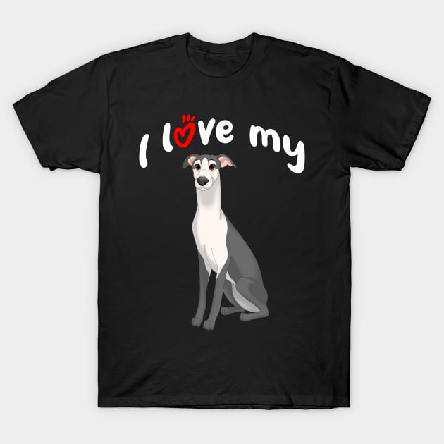 I Love My Black & White Whippet Dog T-Shirt by millersye